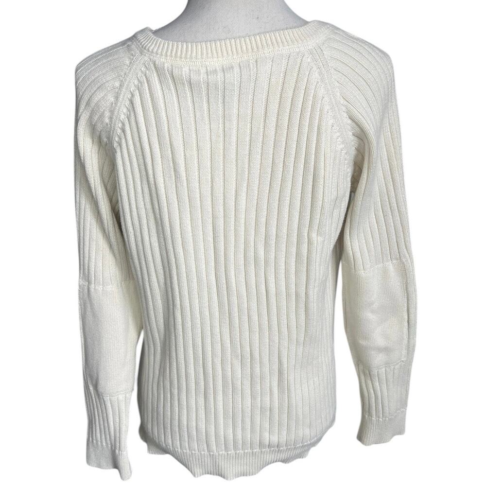 Lauren Ralph Lauren Crewneck Ribbed Zip-Shoulder Sweater Cream preppy cotton - Picture 5 of 7